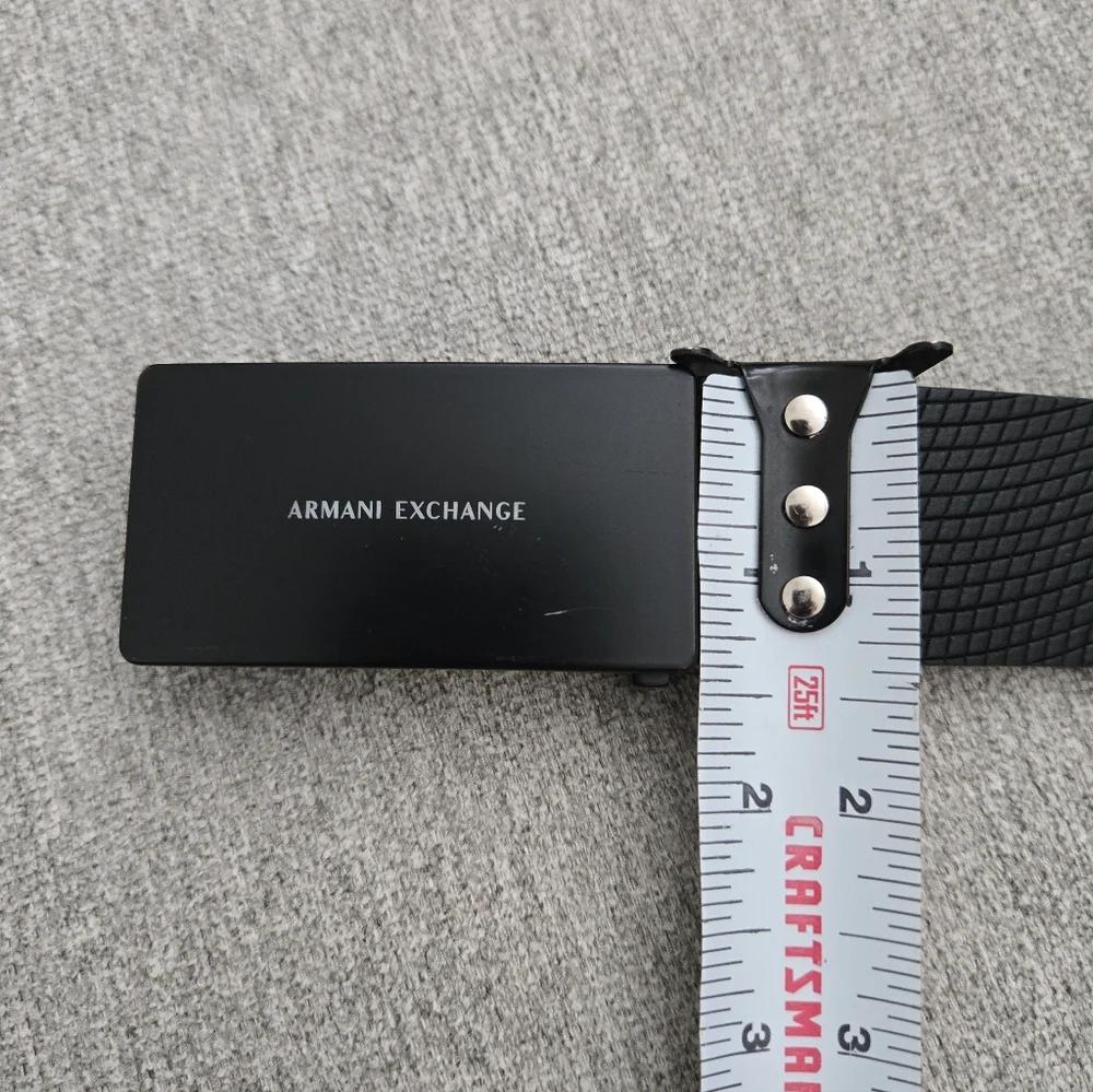 Armani Exchange Black Textured Belt – Logo Buckle – Men’s Designer Belt - Picture 2 of 5